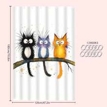 4 Stücke süße Cartoon Katzen Badezimmer Duschvorhang Set, beinhaltet Badematte, U-förmiger Toilettendeckel, wasserdichter Duschvorhang, modische Vorhangpaneele für Badezimmerdekoration, moderner Stil, keine Bohrung erforderlich, maschinenwaschbares Badezimmerzubehör für den Schulanfang
