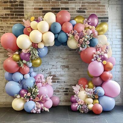109pcs Pastel Balloon Garland Kit, Rose Gold, Purple, Metal, Gray, Pink, Blue, Macaron Yellow Balloons Arch Set For Birthday, Baby Shower, Spring, Summer, Garden Party, Wedding, Wildflower Picnic Decor