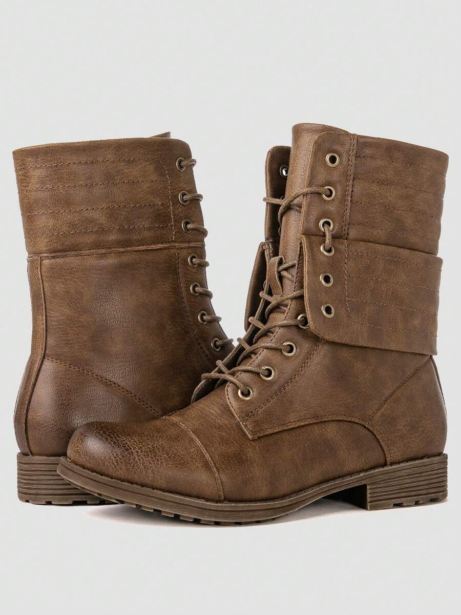 GLOBALWIN Women's Fashion Low Heels Lace Up Ankle Boots Fall Boots Holiday Season - Lạc đà - Xem 1