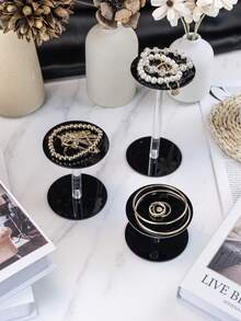 1pc Acrylic Jewelry Display Stand, Transparent Black Acrylic Round 3 Pieces Set, Suitable For Jewelry, Necklace, Ring, Earring Display, Acrylic Display Base - Multicolor - View 7