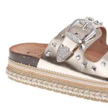 Women's Rivet Thick-Sole Slide Sandals With Western-Style Buckle And Woven Sole - Gold - View 2