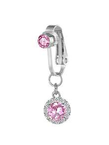 Fake Belly Small Zirconia Fake Belly Piercing Clip On Umbilical Navel Fake Piercing - Pink Diamond - View 12