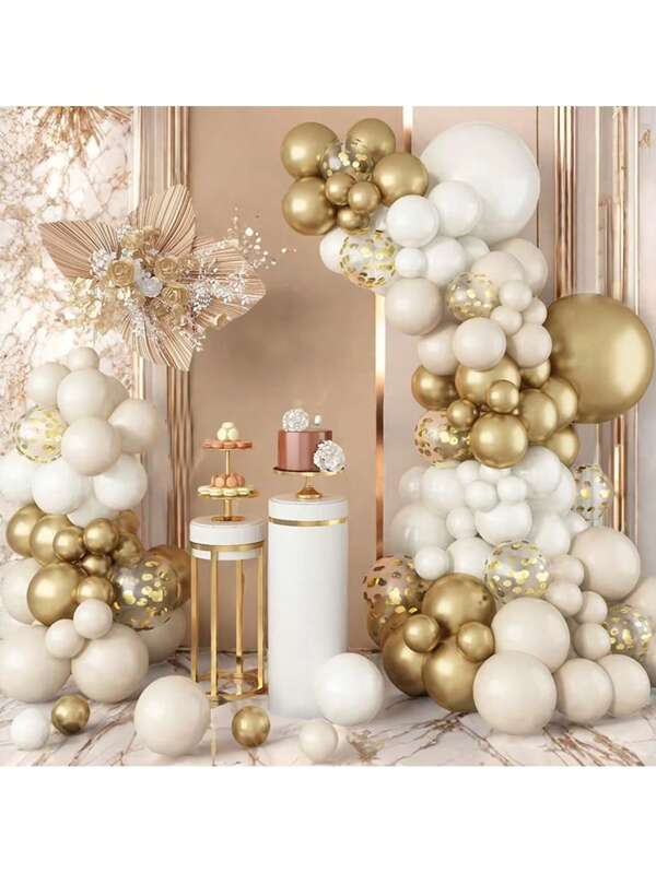 99 Stücke Gold, Weiß, Beige Ballon Dekorationsset, geeignet für Geburtstag, Hochzeit, Weihnachten, Neujahr, Abschluss, Junggesellenabschied, Jahrestag, Eröffnungsfeier, Taufe