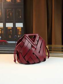 2025新款编织女士手提包托特包高端小众倒三角零钱包时尚通勤休闲包 - 酒紅色 - 查看 4