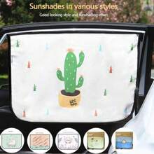 1pc Car Cartoon Cute Animal Plant Pattern Sunshade, Auto-Retractable Sun Shade Curtain, Heat Insulation Side Window Curtain