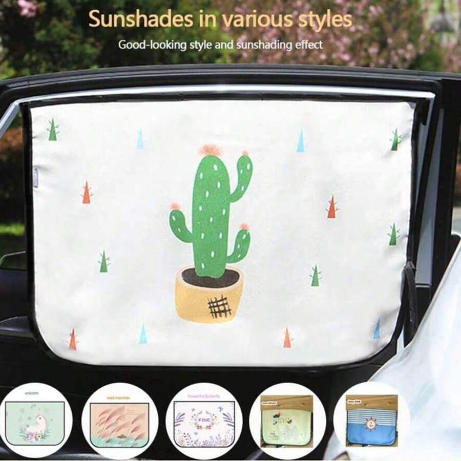1pc Car Cartoon Cute Animal Plant Pattern Sunshade, Auto-Retractable Sun Shade Curtain, Heat Insulation Side Window Curtain