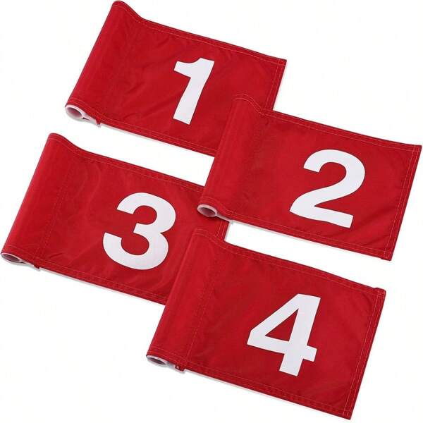 4 STÜCK 15x21,5cm / 5,9x8,4 Zoll Golffahnen mit eingesetzter Röhre, tragbare 420D Nylon Putt-Golffahne in Rot, Übungs-Golfziel-Fahne, nummerierte Putt-Golffahne für Garten, Innen- und Außenbereich