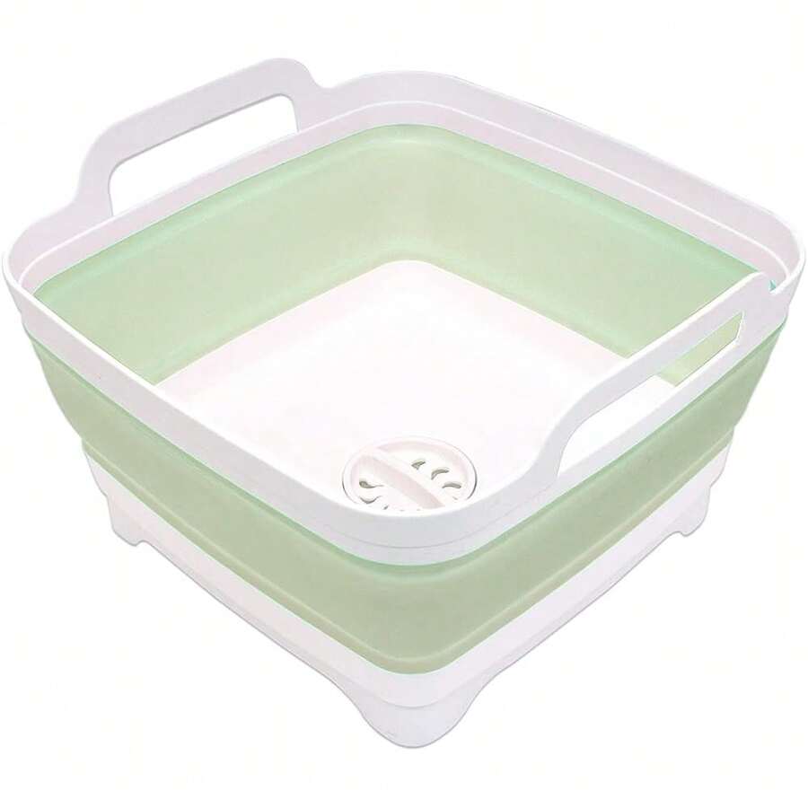New 2.4 Gal(9L) Collapsible Dish Basin  Drain Plug, Space Saving Outdoor Multiuse Foldable Sink Tub, Dishpan,  Storage Tray For Camping, Vegetable Washing, RV (Green)
