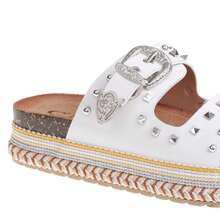 Women's Rivet Thick-Sole Slide Sandals With Western-Style Buckle And Woven Sole - White - View 2