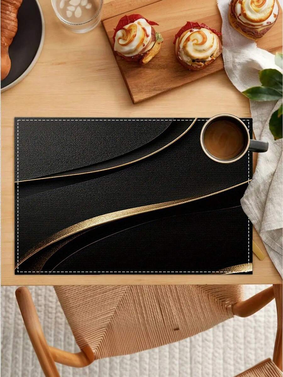 1pc/2pcs/4pcs/6pcs Golden Wavy Lines, Elegant Modern Design, Minimalist High-End Decoration Suitable For Family Gatherings, Business Banquets, Holiday Celebrations, Enhancing The Dining Atmosphere