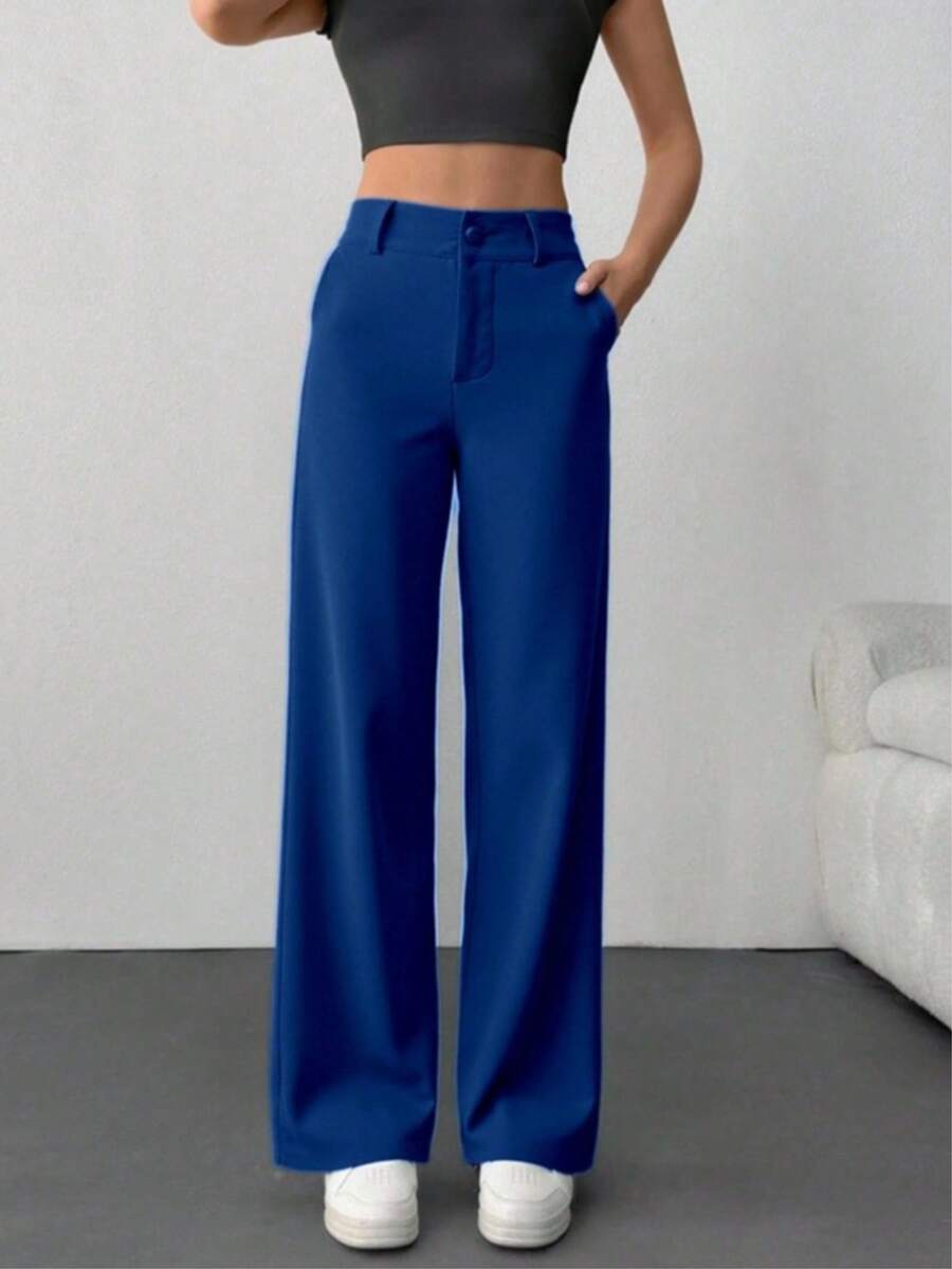 STRAIGHT PANTS WITHOUT FRONT PLEATS IN AMARANTE - 水鴨藍 - 查看 1
