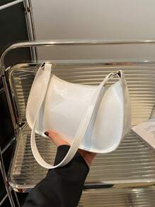Bolso de hombro con cierre de cremallera de unicolor y estilo minimalista, bolso de medialuna elegante y sencillo, bolso de hombro con cremallera, bolso de unicolor de piel sintética, bolso burdeos, regalo ideal para Año Nuevo, bolso burdeos de moda