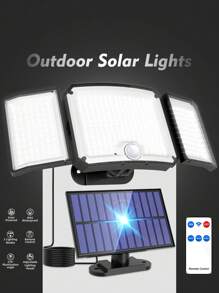 1 Pc - 346LED Solar Outdoor Light, Motion Sensor, Outdoor Solar Light, Solar Spotlight, With Remote Control And 3 Lighting Modes, Pedestrian Lights Off, 3 Solar Floodlights, Courtyard, Garage, Porch, Wall Lights With, 5M Cable Also For Indoor
