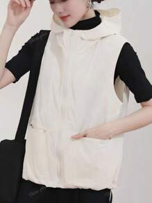 Nuovo stile casual per primavera/estate, gilet aderente da donna con cappuccio, cerniera e tasche, versatile e alla moda