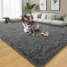 Alfombras de área Qulint de 9x12 pies para la sala de estar, alfombra grande y mullida para el dormitorio, suaves alfombras esponjosas y peludas para dormitorios de niños y niñas, decoración del hogar (9 pies x 12 pies, gris oscuro) - Gris oscuro - Ver 7