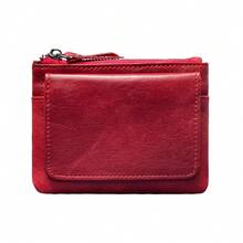 Cartera Retro RFID Pequeña para Hombres, Tarjetero de Identificación, Cartera de Cuero Delgada para Hombres y Mujeres con Monedero - Rojo - Ver 16