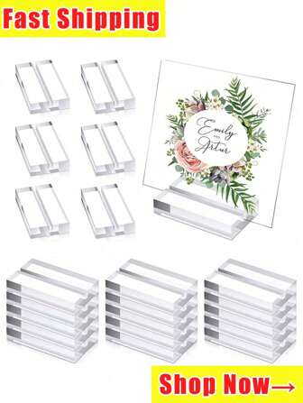 亚克力签名桌座位卡布置透明卡槽底座明信片婚卡架桌号牌架，透明亚克力卡槽底座明信片卡架婚卡架桌号牌桌卡展示架。