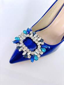 1pc Classic Multiple Options Elegant Crystal Shoe Clip, Rhinestone Metal Detachable Shoe Accessory, Suitable For Bridal Heels And Other Dress Shoes - Blue and White - View 8