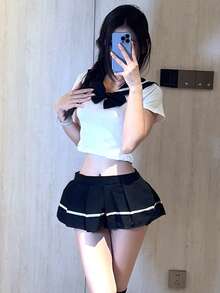 1套性感女士JK制服辣妹直播服装派对舞台表演服日式学生妹百褶裙套装（蝴蝶结）