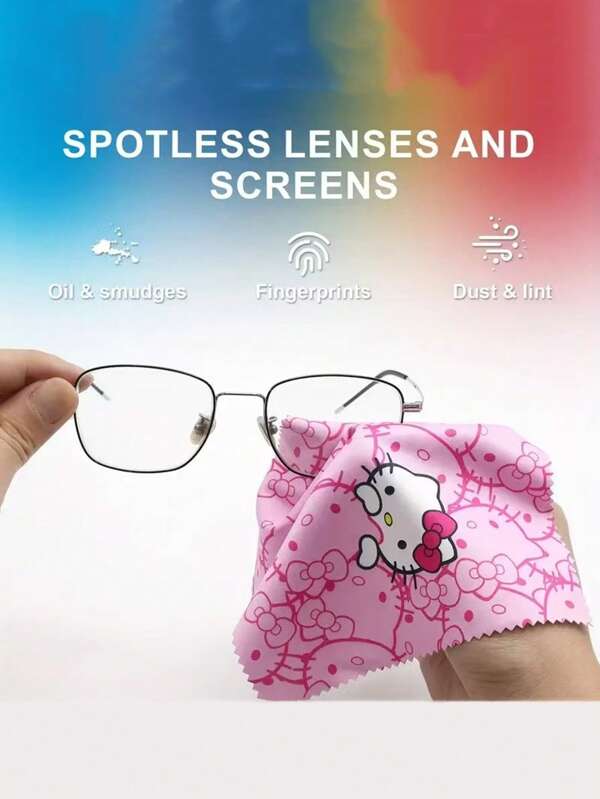 Sanrio 1/6 piezas 1 pieza Paño de limpieza de gafas de Hello Kitty de Sanrio, de microfibra suave, adecuado para limpiar gafas, teléfonos, computadoras, diseño de dibujos animados lindo, lavable y reutilizable, esencial para viajes, accesorios de viaje, bolsa de viaje, vacaciones, regreso a la escuela, útiles escolares, estuche de gafas, gafas de sol para mujeres