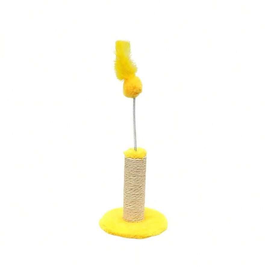 Mini Cat Scratching Post In Beige Sisal And Ball Spring - Yellow - View 1