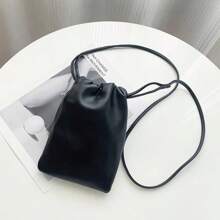 1pc Casual Drawstring Bag Style Women Crossbody Bag Candy Color Lady Mini Bucket Bag For Mobile Phone Female Shoulder Purse Wallet