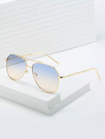 1 件男女通用经典双桥金属飞行员时尚眼镜，适合日常佩戴的时尚眼镜，轻巧适合夏季