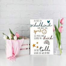 1Pc Creative German Back To School Card For Daughter, Son - "Du Bist Ein Schulkind" With Stars, Rainbow Design, Smooth Front & Back, High Quality, Perfect For New School Year Greetings, School Supplies Card | Playful Design | Smooth Texture