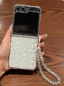 Llavero, Cordón para el cuello Funda de teléfono transparente con efecto de ondas de agua estilo coreano compatible con Samsung Galaxy Z Flip 5, Z Flip6, ZFlip 4, ZFlip 3 5G, Pulsera de cuentas, Cubierta trasera resistente a golpes
