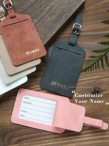 1pc Customized Embossed Name Luggage Tag, Suitable For Suitcase, Customized Gold Letter Combination Textured Suede Luggage Tag With Privacy Name Card, Personalized Travel Bag Backpack Label, Wedding Place Card, Gift Tag, Travel Accessories, Handmade, Fashionable Travel Gift, Bridesmaid Gift, Gift For Friends - Nhiều màu - Xem 2