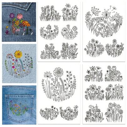 LAMYA Flowers Water Soluble Hand Sewing Stabilizers Self Adhesive Water Soluble Embroidery Cloth Adhesive Backed DIY Embroidery Fabric Dandelion Daisy Embroidery Stitch Paper With Flower Patterns