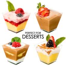 50 Stück 60ml klare Tassen/Schalen für Pudding, Mousse, Gelee, Partys, geeignet für Mousse, Pudding, Dessert, Mini-Eistorte usw. Wiederverwendbare Dessert-Dekoration für Geburtstags-Partys, Hochzeiten und andere Veranstaltungen