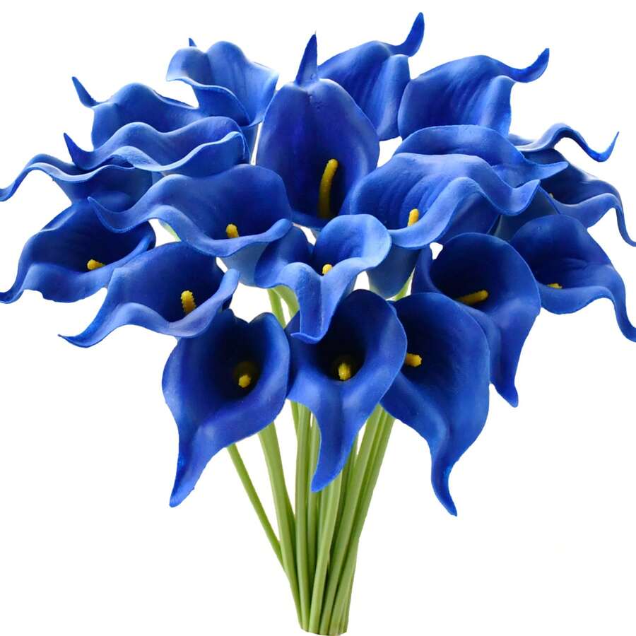 12/6/1 Blue Artificial Calla Lily 40cm Simulation Flower PU Fake Flower Calla Lily Artificial Bouquet, Suitable For Home Decoration, Indoor And Outdoor Decoration, Garden Decoration, Party Decoration, Bohemian Style Decoration, Holiday Party Decoration, Mother's Day Birthday Celebration, Daily Gift. - Blue - View 1