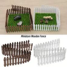 1pc Mini Wooden Fence Set, In Coffee And White Color Options - , Smooth Edged Decor For Fairy Gardens And Miniature Scenes, 36.6 Inches * 1.96 Inches, With Metal Wire Details, Outdoor Fence Decoration