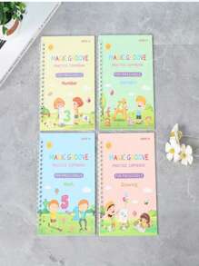 4 Children's Exercise Books, Matte Finish, Plain Weave, Hard Pen Groove Copybook, Suitable For Preschool Children, Magic Practice For Children Aged 3-6, Letter And Number Writing Guide School Supplies, Back To School