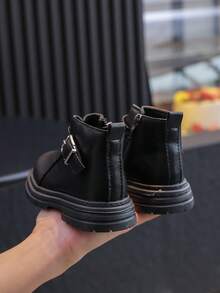 1 双女童时尚百搭防滑皮靴，适合秋冬季 - 黑色 - 查看 4
