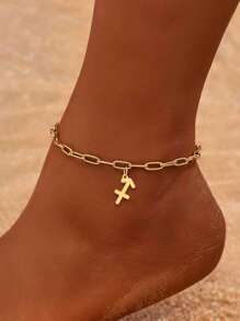 1pc Fashionable Beach Style Stainless Steel Women's Twelve Zodiac Anklet Chain Suitable For Summer Vacation Outdoor Foot Jewelry