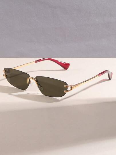 1副女士猫眼无框Y2K个性化嘻哈小框街头摄影时尚眼镜