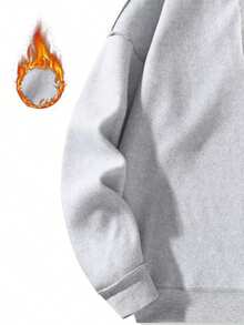 Men's Autumn/Winter Sport Casual Hooded Half-Zip Sweatshirt, Long Sleeve Top - Light Grey - View 5