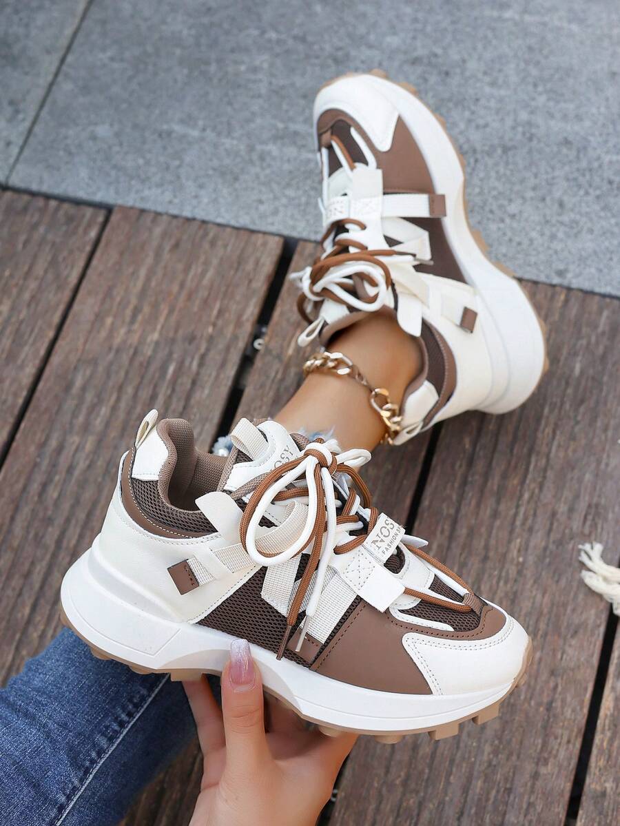Tenis de mujer con suela gruesa, zapatos deportivos y casuales para exteriores de suela gruesa - Marrón - Ver 1