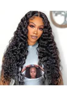 Water Wave 100% Human Hair Wig Natural Color 4x4 Lace Front Wig 250% Density Water Wave Wig Natural Color Brazilian Women's Hair Non Glued Lace Front Wig, Suitable For Women's Pre Hair Pulling Baby Hair
