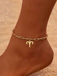 1pc Fashionable Beach Style Stainless Steel Women's Twelve Zodiac Anklet Chain Suitable For Summer Vacation Outdoor Foot Jewelry