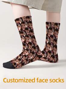 1 par de calcetines de media pantorrilla con impresión personalizada de rostro para niñas y niños, calcetines personalizados para adolescentes con foto, calcetines tripulación con imagen personalizada y divertida para uso diario, vacaciones, cumpleaños y otras ocasiones