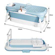 Bañera plegable para adultos, bañera plegable portátil con tapa, bañera plegable con cesta para el baño, 118 x 60 x 53 cm - Azul - Ver 8