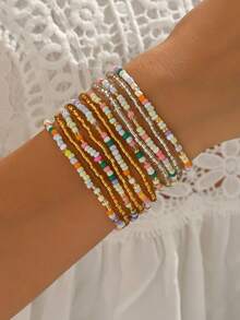 11Pcs Set Boho Style Stretch Beaded Bracelet Set For All Seasons, Ideal For Daily & Vacation Wear - BM0242-11Pcs - View 2