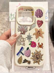 1 pieza Funda de teléfono suave, impermeable, antideslizante y a prueba de golpes con estampado de concha de girasol compatible con Apple y otros teléfonos