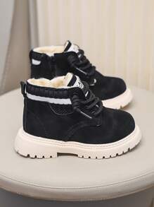 秋冬儿童雪地靴一双，新款系带拉链设计，厚实保暖，轻便时尚户外雪地靴 - 黑色 - 查看 2