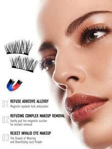 4 Pairs Natural Magnetic Eyelashes Handmade Reusable Magnetic Eyelashes Kit Waterproof, No Glue, Easy To Wear, 3D False Lashes With Applicator For A Dramatic Eye Makeup Look - Cat Eye Lashes - View 5