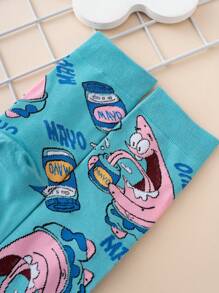 SPONGEBOB 1 Pair Unisex Interesting Personalized Cute Multicolor Jacquard Cartoon Beverage Pattern Straight Tube Mid-Calf Socks, Sports Style, All Seasons, European & American Size, Comfortable Breathable Durable, Rich Colors, Suitable For Daily Wear, Premium Fabric, Non-Stuffy