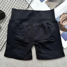 女士高腰无缝瑜伽短裤 - 弹力提臀，适合跑步、健身和户外活动 | 时尚外观 | 弹力面料 - 黑色 - 查看 4